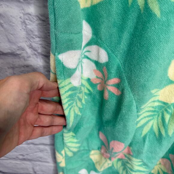 Coral Bay Leisure Swim Cover Up Robe Size XL Green Floral Terry Short Sleeve Zip - Picture 3 of 6